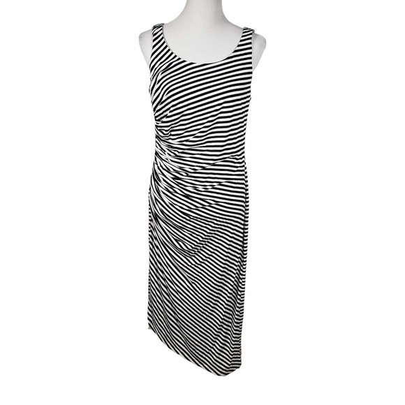 Vince Camuto size Large Black and White Striped Sleeveless Asymmetrical Dress - Picture 6 of 7